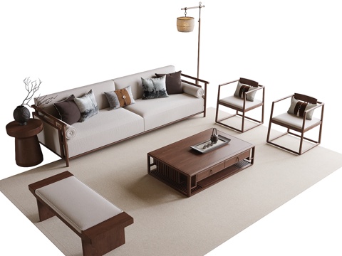 现代沙发茶几组合su模型