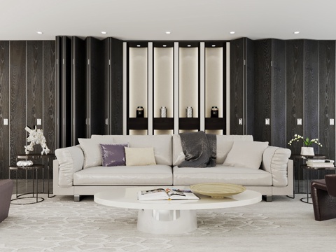  现代客厅 沙发 茶几 地毯 单人椅 边几 现代摆件3d模型 