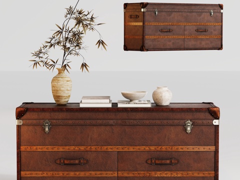 复古斗柜边柜皮箱su模型