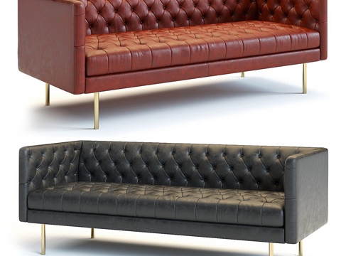  West Elm现代切斯特菲尔德沙发3d模型 
