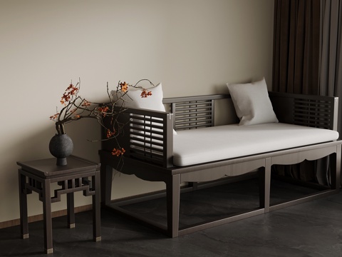  新中式双人沙发 休闲沙发su模型 