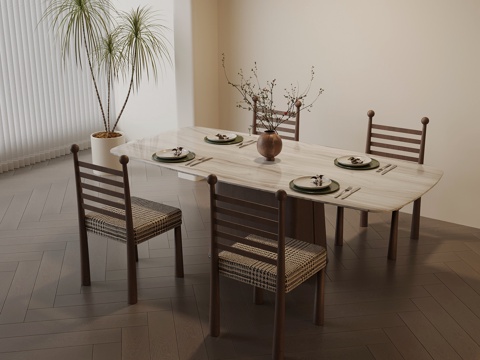  中古风餐桌椅su模型 