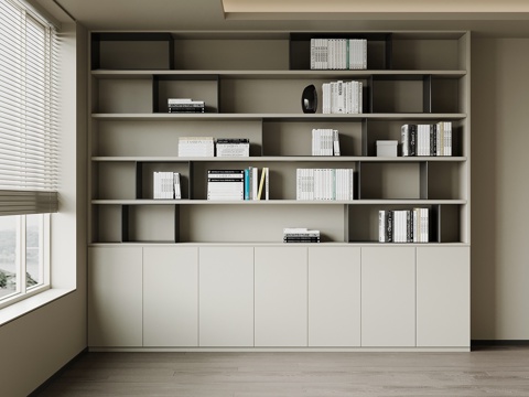 现代书柜 置物架 文件柜su模型