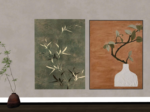 东方禅意植物艺术挂画组合su模型