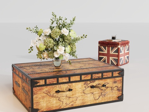  复古皮箱子茶几边几3d模型 