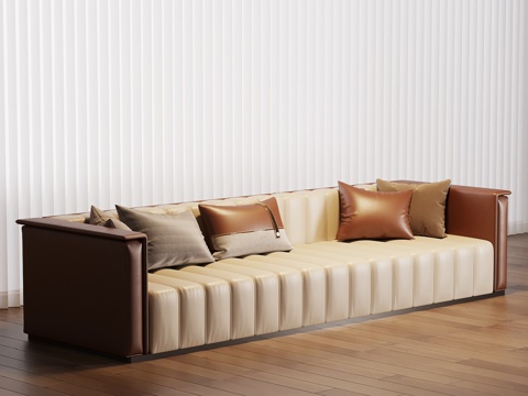 现代意式沙发 皮质沙发 多人沙发su模型