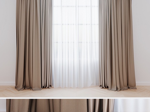  米色薄纱窗帘 现代窗帘3d模型 