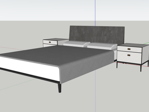  现代简约双人床与床头柜3D模型su模型 