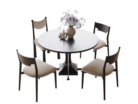 现代餐桌椅 圆形餐桌 餐椅su模型