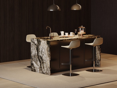 现代岛台 吧台 餐桌椅 吧凳su模型