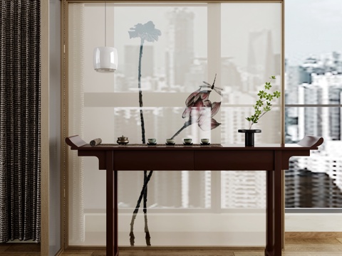  新中式挑台 屏风 玄关 新中式摆件 新中式玄关 玄关柜3d模型 