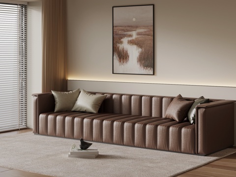 现代多人沙发 皮革休闲沙发su模型