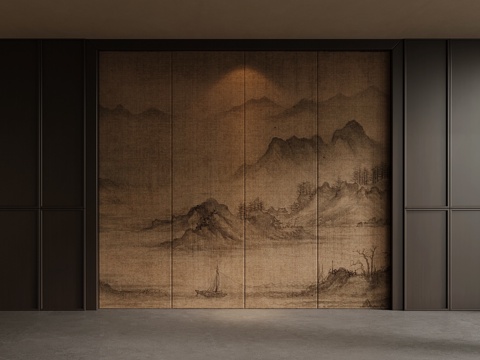 新中式背景墙su模型