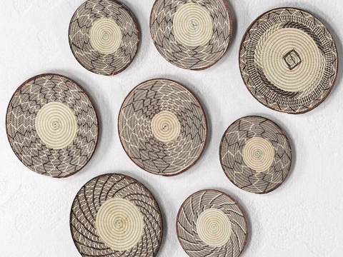  非洲藤编壁挂篮套装3d模型 