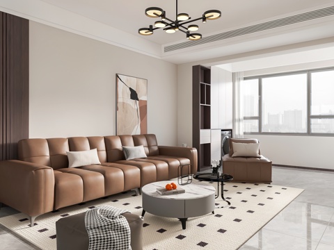  现代客餐厅 开放厨房 书房 电视墙 鞋柜3d模型 