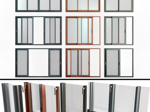  滑动彩绘玻璃铝窗    滑动式3d模型 