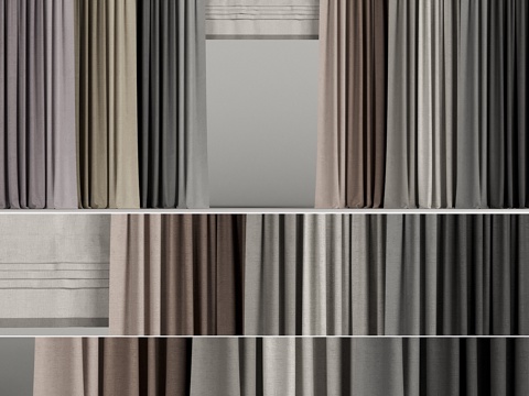  多色窗帘套装配罗马帘3d模型 