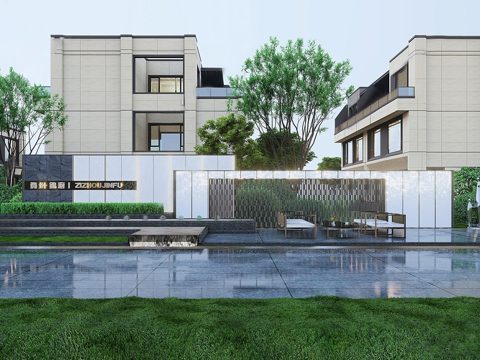 现代景墙 直线 入口景墙su模型