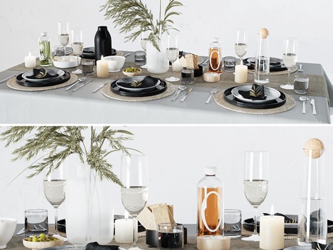  早餐餐桌布置3d模型 