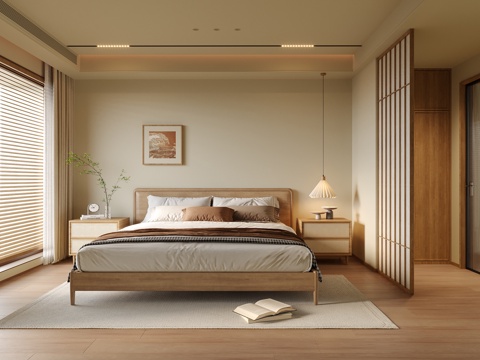 现代卧室 双人床 床头柜su模型