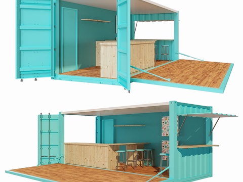  V2 移动集装箱餐厅3d模型 