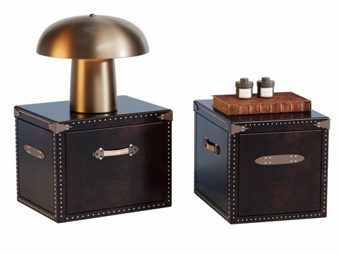 复古皮箱床头柜角几su模型
