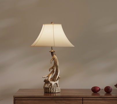 侘寂中古台灯 木头台灯su模型