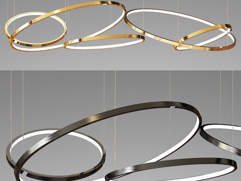  装饰性五环吊灯 - 金色与黑色3d模型 