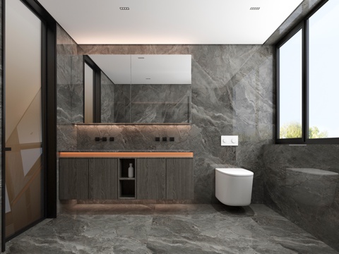  现代卫生间 浴缸 壁挂马桶 暗藏3d模型 