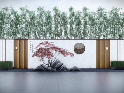 新中式景墙 庭院景墙 对景景墙su模型