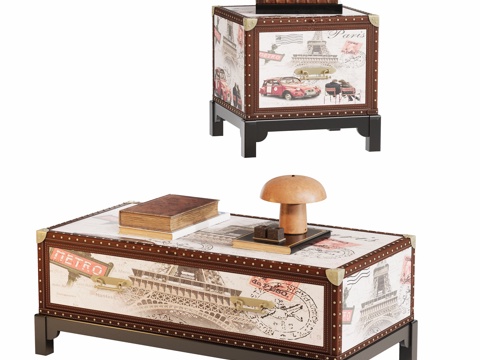  复古皮箱茶几边几3d模型 