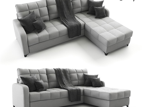  Valerie灰色转角沙发床，天鹅绒材质3d模型 