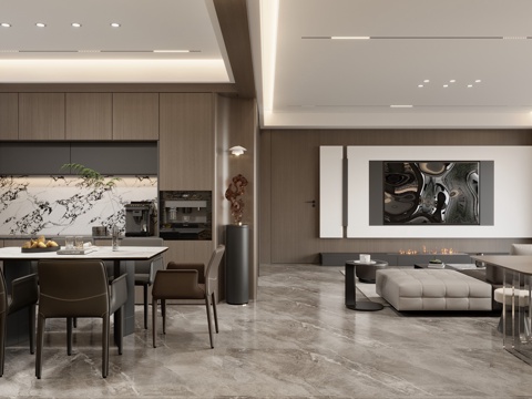  现代意式客餐厅3d模型 