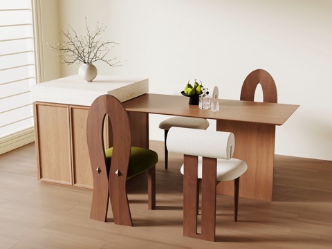 中古岛台 开放式餐桌椅su模型