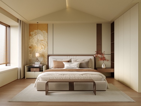  现代卧室 双人床 床头柜3d模型 