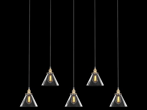  20世纪工厂灯丝透明玻璃漏斗矩形吊灯3d模型 