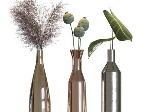  金属花瓶装饰套装3d模型 