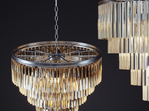  奥德翁五环铬饰吊灯3d模型 