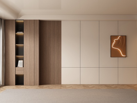  现代客厅餐厅背景墙3d模型 