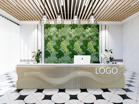  0041现代简约办公室前台接待台su模型 