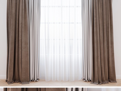  米色薄纱窗帘 现代窗帘3d模型 