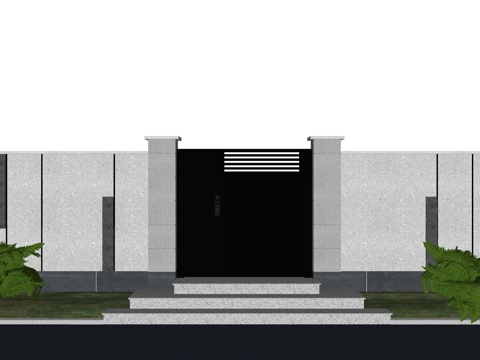 现代围墙 景墙 庭院门su模型