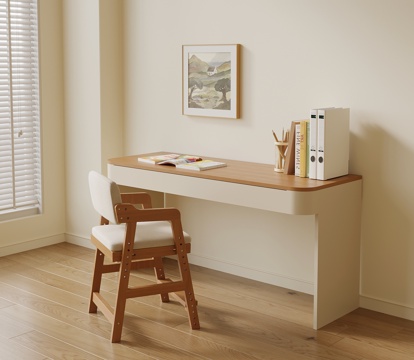  现代中古风书桌椅 儿童书桌椅su模型 