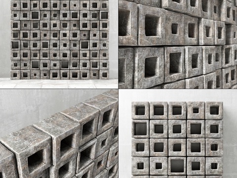  石块立方体孔板    带孔石块立方体面板3d模型 