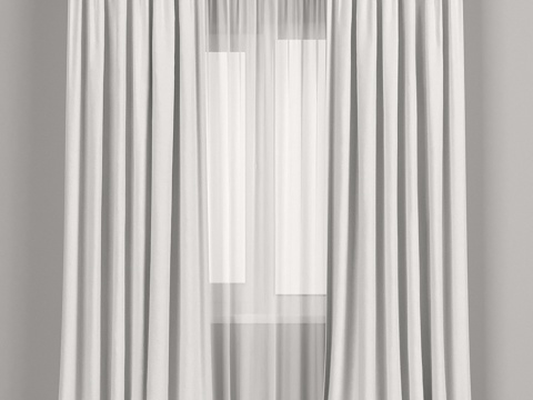  白色薄纱窗帘3d模型 