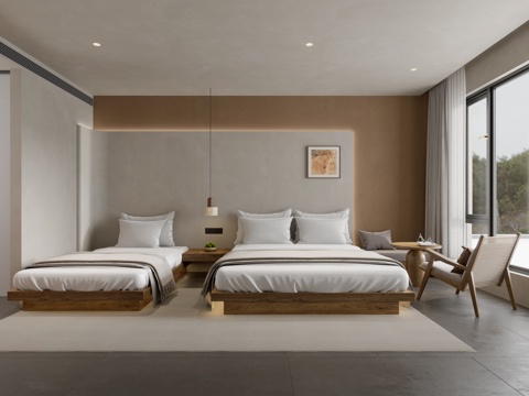  侘寂风客房   酒店客房 民宿3d模型 