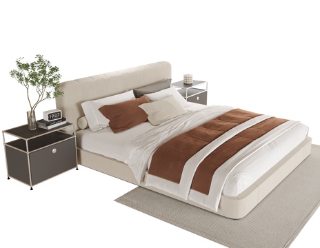  现代双人床 床头柜su模型 