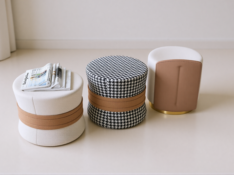  现代沙发凳 圆凳 脚踏 化妆凳 床尾凳su模型 