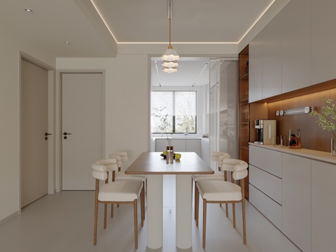  奶油原木风餐厅3d模型 