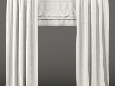  白色窗帘配罗马帘3d模型 